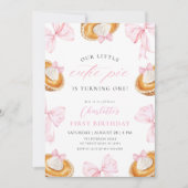 リトルかわいこちゃんパイピンクボウファースト誕生日 招待状 (正面)