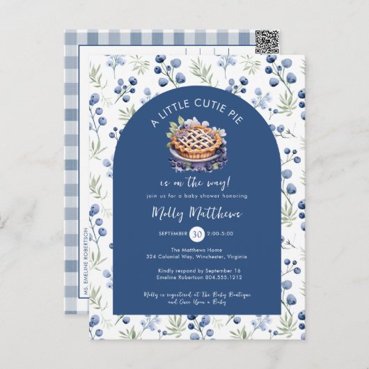 リトルかわいこちゃんパイブルーフローラベビーシャワー ポストカード (正面/裏面)