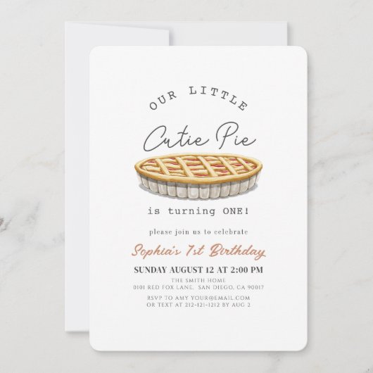 リトルかわいこちゃんパイ感謝祭ホワイトの誕生日1日 招待状 (正面)