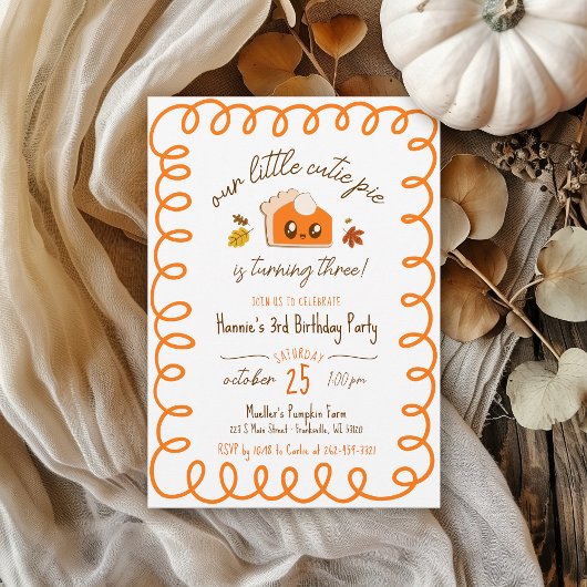 リトルかわいこちゃんパイ手描き秋誕生日パーティー 招待状
