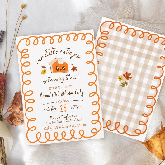 リトルかわいこちゃんパイ手描き秋誕生日パーティー 招待状