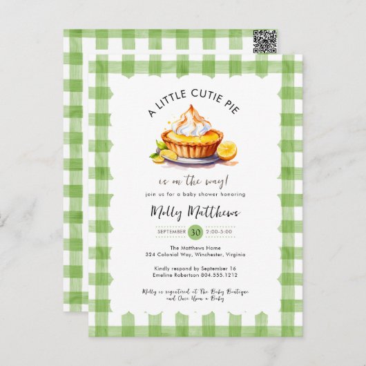 リトルかわいこちゃんパイ水の色ジンガムベビーシャワー ポストカード (正面/裏面)