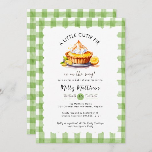 リトルかわいこちゃんパイ水の色ジンガムベビーシャワー 招待状 (正面/裏面)