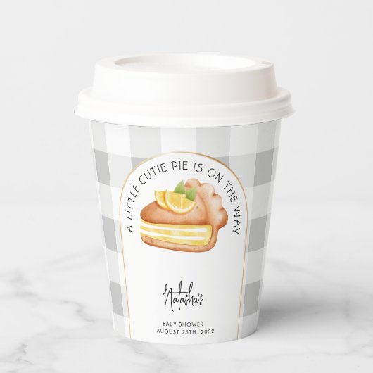 リトルかわいこちゃんパイ灰色ギンガムプレイドベビーシャワー 紙コップ (正面)