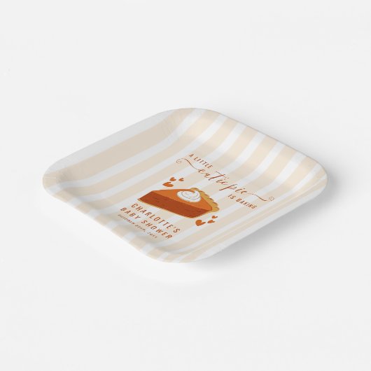 リトルかわいこちゃんパイ秋ストライプパンプキンベイビーシャワー ペーパープレート (傾斜あり)