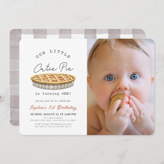 リトルかわいこちゃんパイ秋ホワイト1stバースデーフォト 招待状 (正面/裏面)