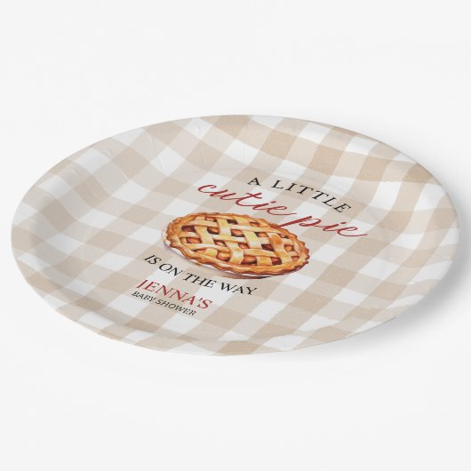 リトルかわいこちゃんパイ赤ちゃんシャワーギンガム秋 ペーパープレート (アングル)