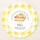 リトルかわいこちゃんパイ黄色いギンガムプレイドベビーシャワー ペーパーコースター (正面)