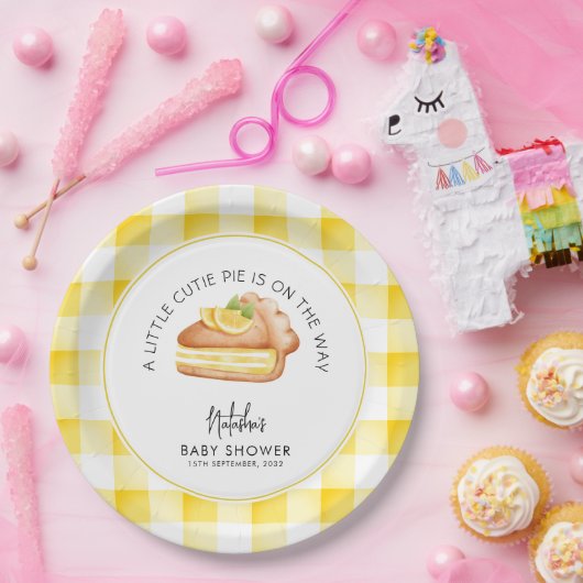 リトルかわいこちゃんパイ黄色いギンガムプレイドベビーシャワー ペーパープレート (パーティー)