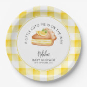 リトルかわいこちゃんパイ黄色いギンガムプレイドベビーシャワー ペーパープレート (正面)