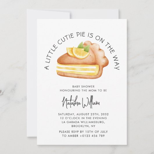 リトルかわいこちゃんパイ黄色いギンガムプレイドベビーシャワー 招待状 (正面)
