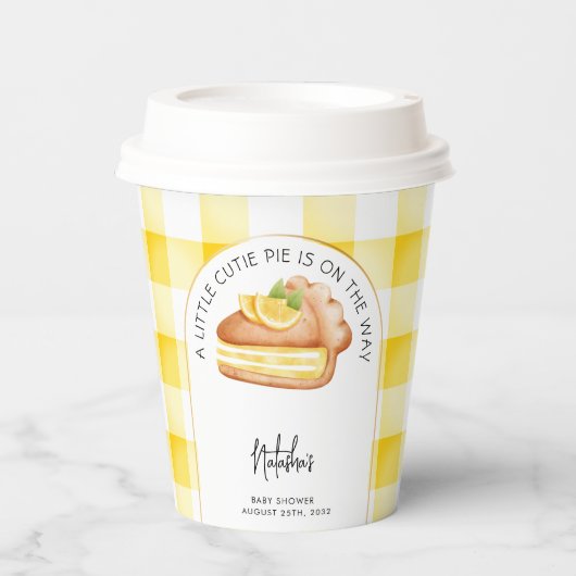 リトルかわいこちゃんパイ黄色いギンガムプレイドベビーシャワー 紙コップ (正面)