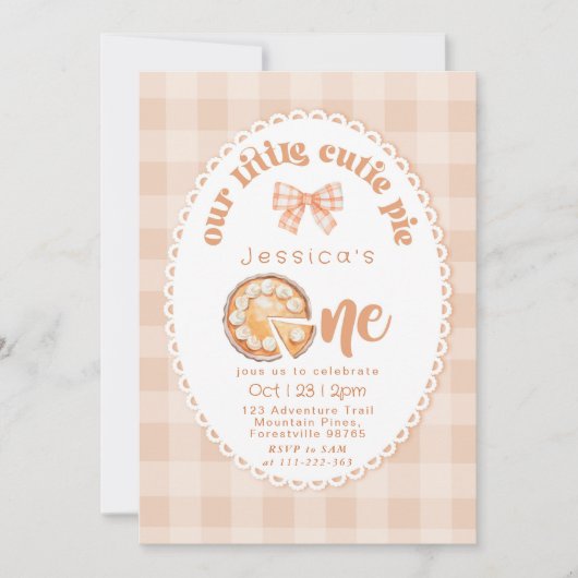 リトルかわいこちゃんパイ1st誕生日ジンガム 招待状 (正面)