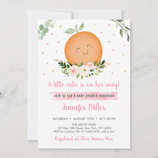 リトルかわいこちゃんピンクガールベビーシャワー招待状 招待状 (正面)