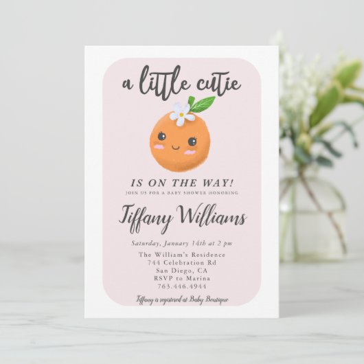 リトルかわいこちゃんピンクベビーシャワーオレンジ 招待状 (スタンド正面)