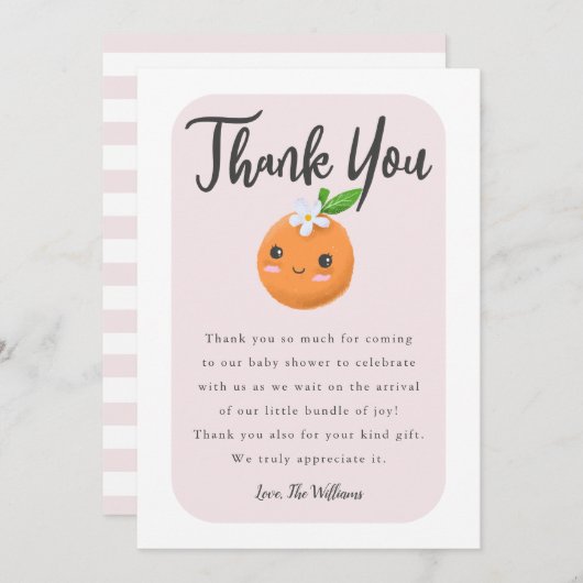 リトルかわいこちゃんピンクベビーシャワー サンキューカード (正面/裏面)