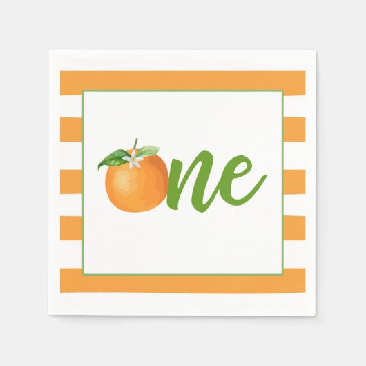 リトルかわいこちゃんファースト誕生日ナプキン – またはストライプ スタンダードカクテルナプキン (正面)