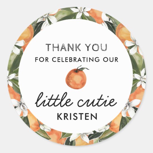 リトルかわいこちゃんベビーシャワーありがとうお願い ラウンドシール (正面)