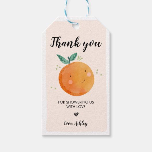 リトルかわいこちゃんベビーシャワーラベルオレンジクレメンチン ギフトタグ (正面)