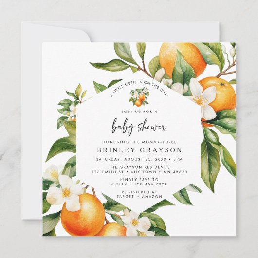 リトルかわいこちゃんベビーシャワー招待状シトラスオレンジ 招待状 (正面)