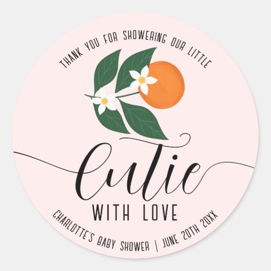 リトルかわいこちゃんベビーシャワー柑橘類オレンジありがとう ラウンドシール (正面)