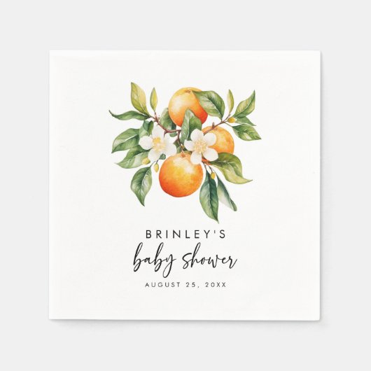 リトルかわいこちゃんベビーシャワー紙ナプキンズオレンジ スタンダードカクテルナプキン (正面)