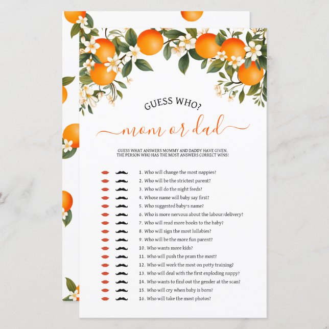 リトルかわいこちゃんママまたはパパ赤ちゃんシャワーゲーム (正面/裏面)