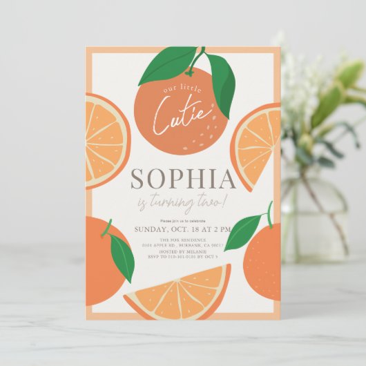 リトルかわいこちゃんモダンオレンジガール誕生日 招待状 (スタンド正面)