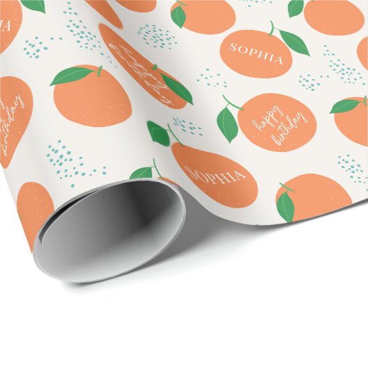 リトルかわいこちゃんモダンオレンジ子供の誕生日 ラッピングペーパー (ロールコーナー)