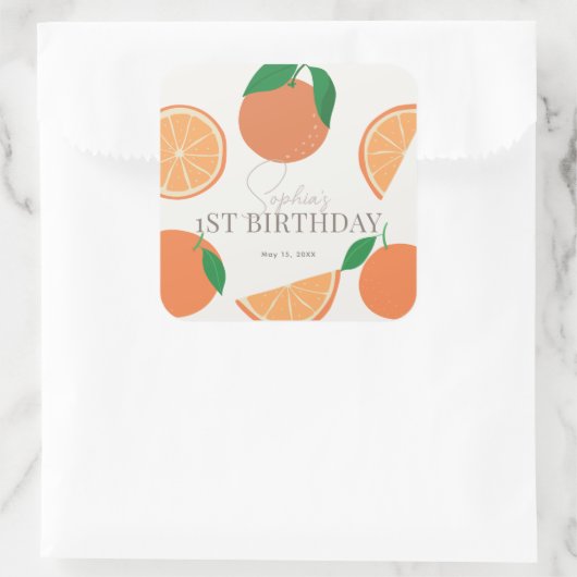 リトルかわいこちゃんモダンオレンジ誕生日 スクエアシール (バッグ)