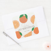 リトルかわいこちゃんモダンオレンジ誕生日 スクエアシール (封筒)