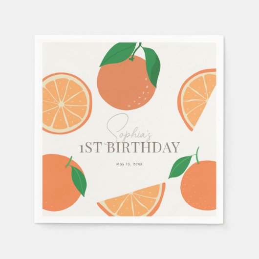 リトルかわいこちゃんモダンオレンジ誕生日 スタンダードカクテルナプキン (正面)
