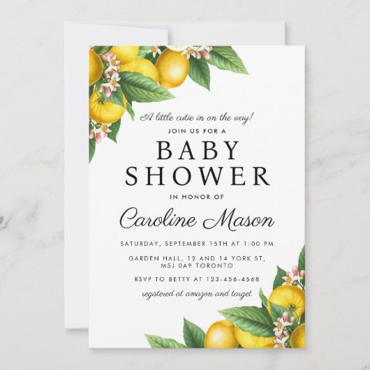 リトルかわいこちゃんレモンシトラスサマーベビーシャワー 招待状 (正面)