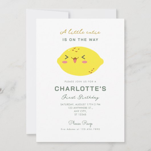 リトルかわいこちゃんレモンシトラスファースト誕生日 招待状 (正面)