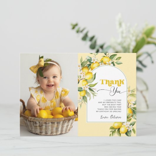 リトルかわいこちゃんレモンバースデーパーティーの感謝してい写真あなた 招待状 (スタンド正面)