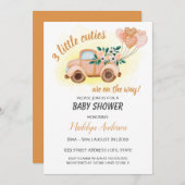 リトルかわいこちゃんヴィンテージトラックトリプレットベビーシャワー 招待状 (正面/裏面)