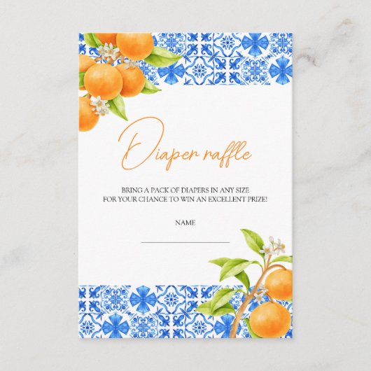 リトルかわいこちゃん柑橘系おむつラッフルベビーシャワー エンクロージャーカード (正面)