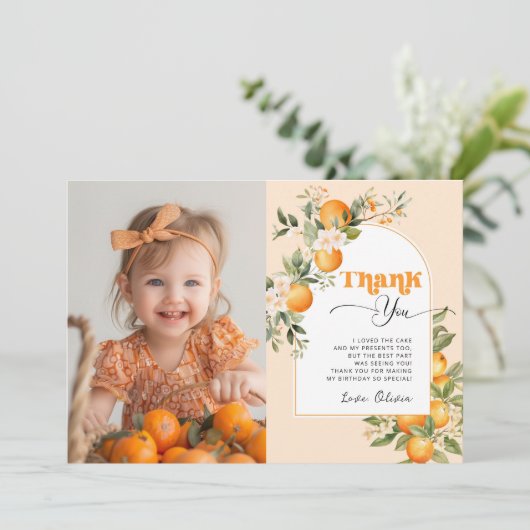リトルかわいこちゃん柑橘系の誕生日パーティー感謝してい写真 招待状 (スタンド正面)