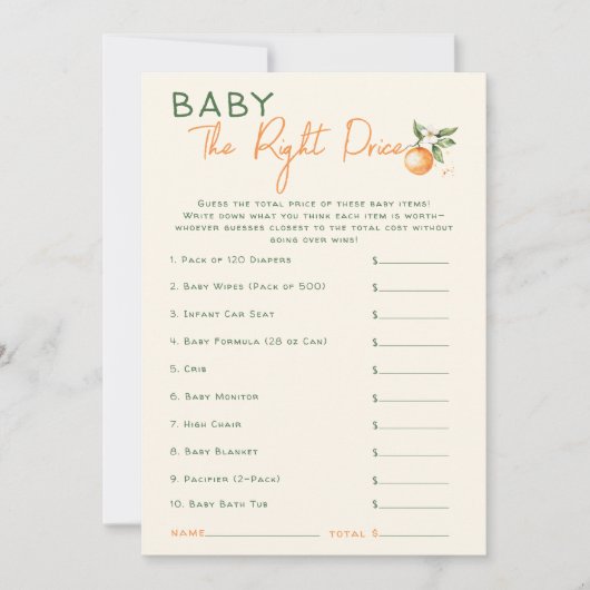 リトルかわいこちゃん柑橘系ベビーザ右プライスカード 招待状 (正面)