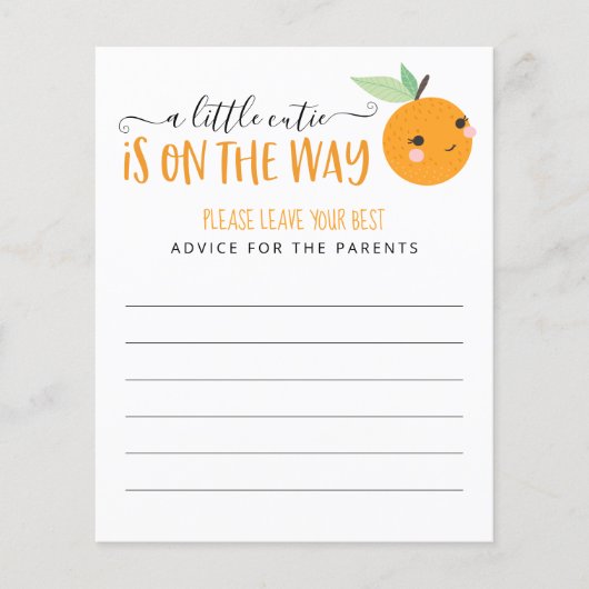 リトルかわいこちゃん柑橘系ベビーシャワーゲームアドバイスカード (正面)