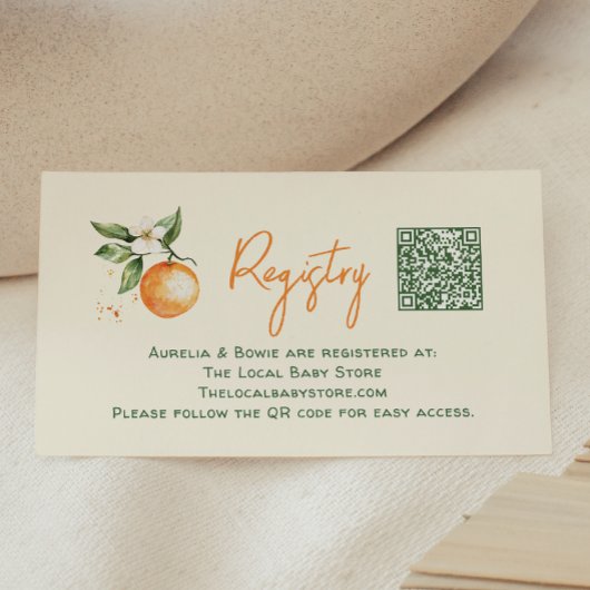 リトルかわいこちゃん柑橘系ベビーシャワーレジストリQRコード エンクロージャーカード