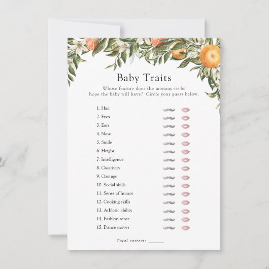 リトルかわいこちゃん柑橘系ベビートレイトシャワーゲーム 招待状 (正面)