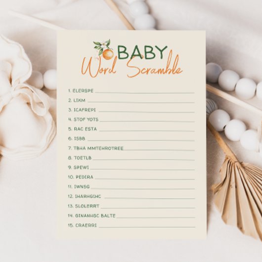 リトルかわいこちゃん柑橘系ベビーワードスクランブルゲームカード 招待状