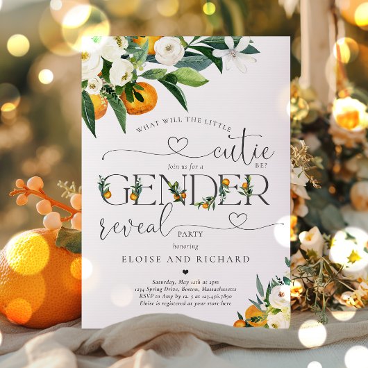 リトルかわいこちゃん柑橘類オレンジジェンダーリビールパーティー 招待状