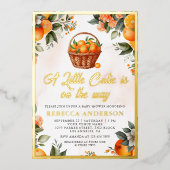 リトルかわいこちゃん柑橘類オレンジバスケットベビーシャワー 箔招待状 (正面)