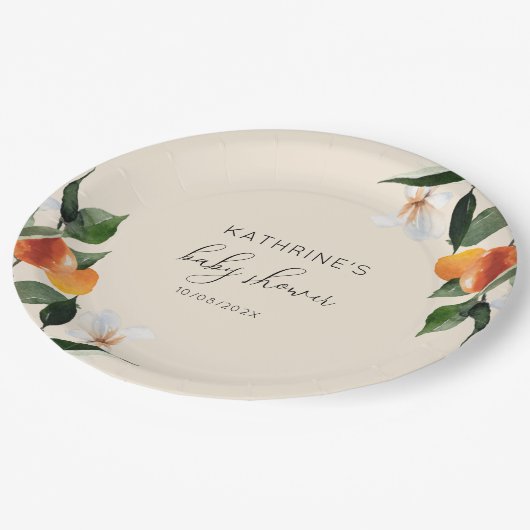 リトルかわいこちゃん水色かんきつ類ベビーシャワー ペーパープレート (アングル)