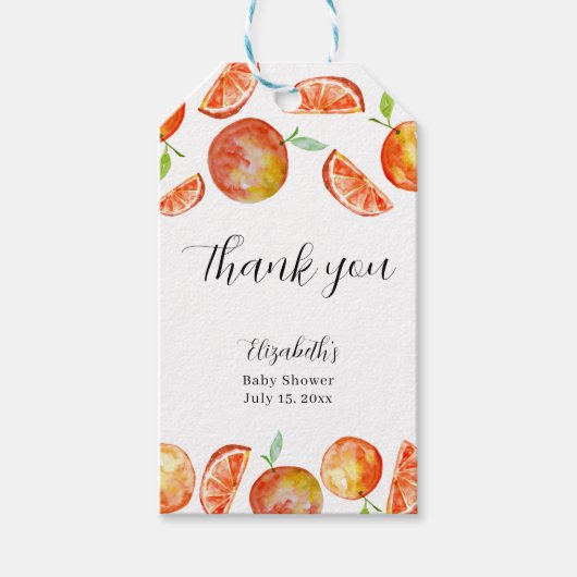 リトルかわいこちゃん赤ちゃんシャワーありがとうオレンジ ギフトタグ (正面)