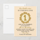 リトルかわいこちゃん金ゴールドフローラ1st誕生日招待状C シーズンポストカード (正面/裏面)