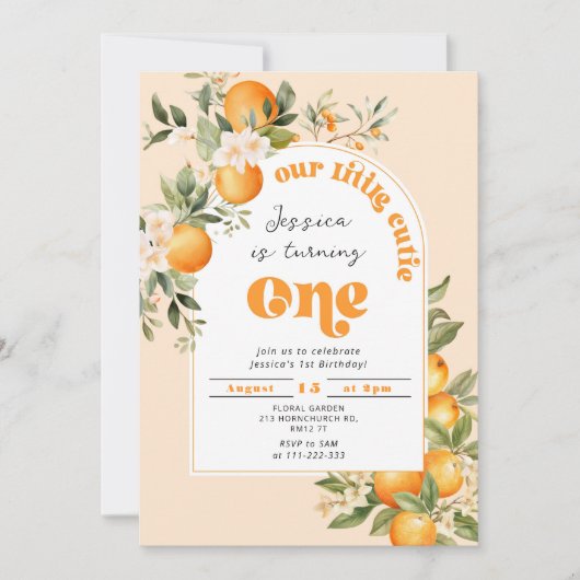 リトルかわいこちゃん1歳の誕生日パーティー 招待状 (正面)