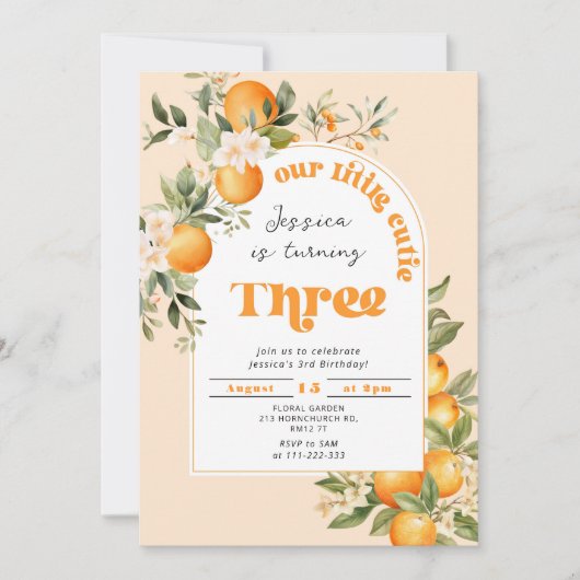 リトルかわいこちゃん3歳の誕生日パーティー 招待状 (正面)